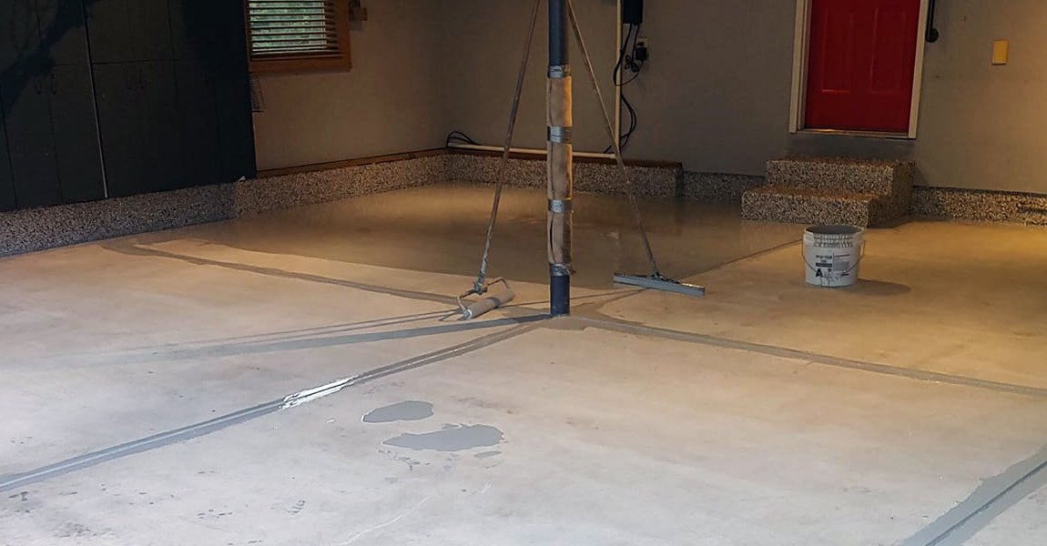 Basement floor before epoxy coating in Delaware, OH