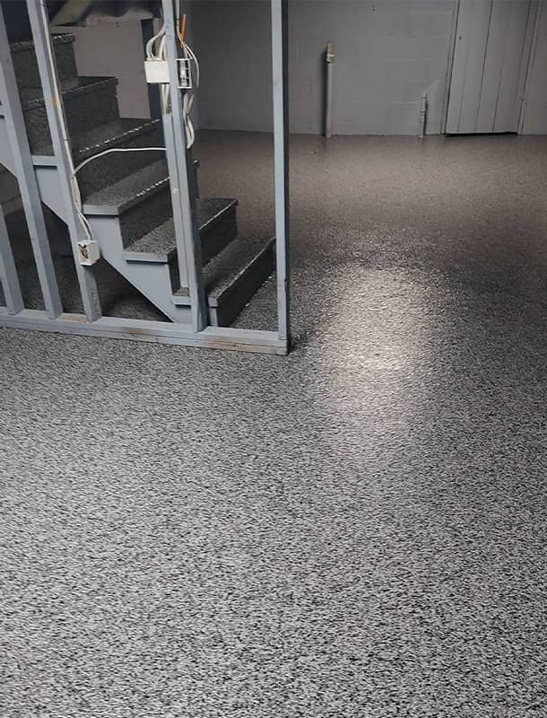 Finished basement floor with epoxy coating in Plain City, OH